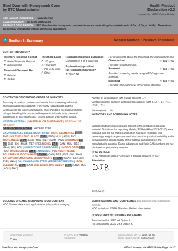 Cover of Steel Door with Honeycomb Core — open the PDF