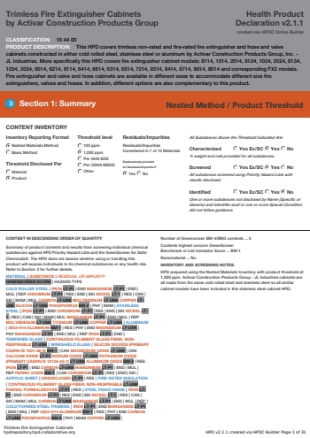 Cover of Trimless Fire Extinguisher Cabinets — open the PDF