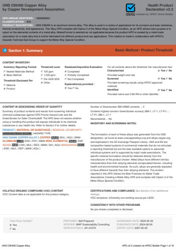 Cover of UNS C95400 Copper Alloy — open the PDF