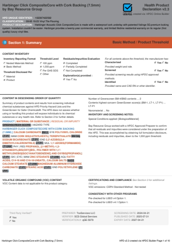 Cover of Harbinger Click CompositeCore with Cork Backing (7.5mm) — open the PDF