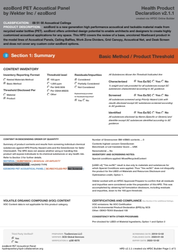 Cover of ezoBord PET Acoustical Panel — open the PDF