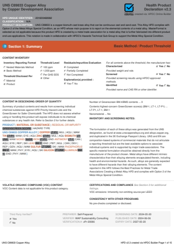 Cover of UNS C89833 Copper Alloy — open the PDF