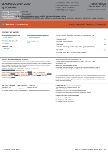 Cover of ELASTOCOL STICK ZERO — open the PDF