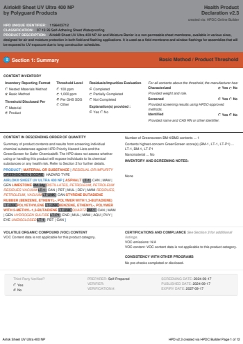Cover of Airlok® Sheet UV Ultra 400 NP — open the PDF