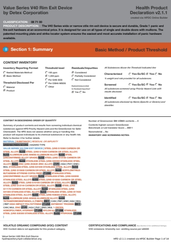 Cover of Value Series V40 Rim Exit Device — open the PDF