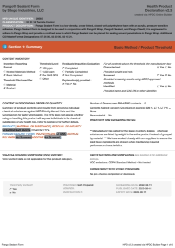Cover of Pango® Sealant Form — open the PDF