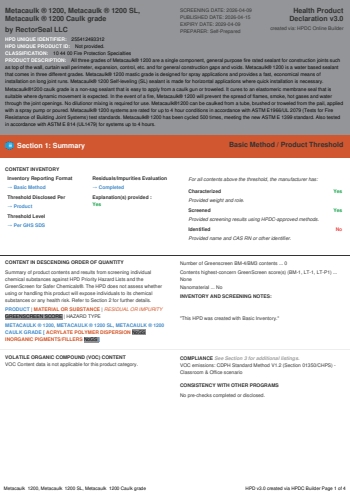 Cover of Metacaulk ® 1200, Metacaulk ® 1200 SL, Metacaulk ® 1200 Caulk grade — open the PDF