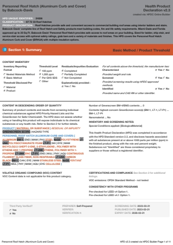 Cover of Personnel Roof Hatch (Aluminum Curb and Cover) — open the PDF