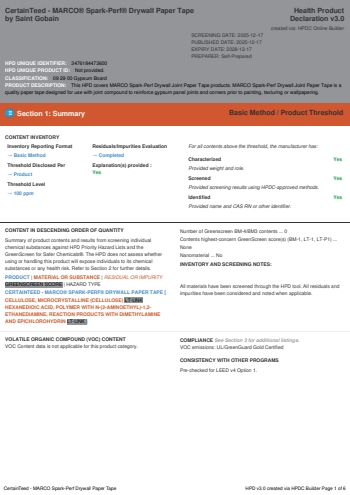 Cover of CertainTeed - MARCO® Spark-Perf® Drywall Paper Tape — open the PDF