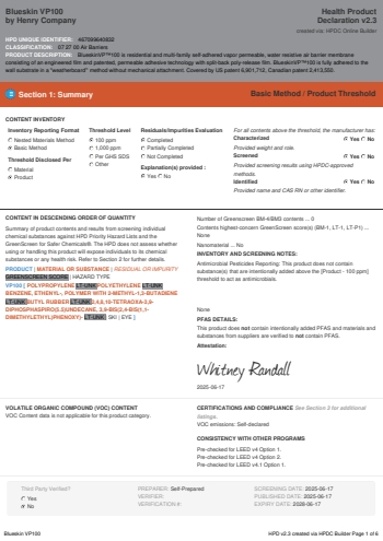 Cover of Blueskin VP100 — open the PDF