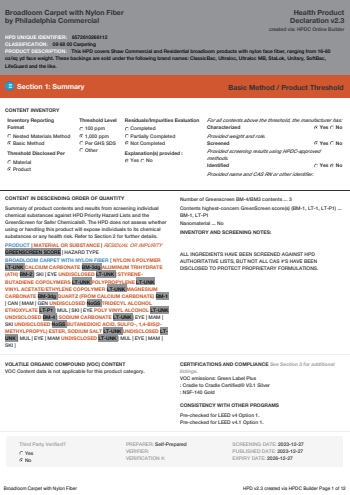 Cover of Broadloom Carpet with Nylon Fiber — open the PDF