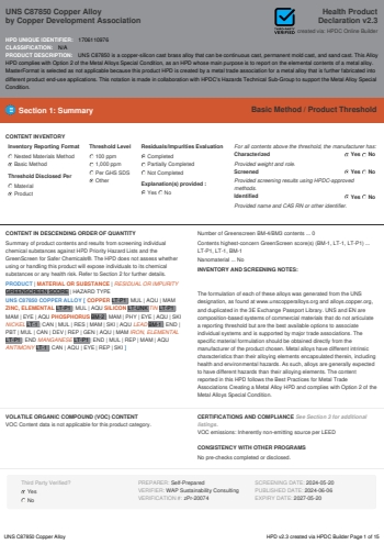 Cover of UNS C87850 Copper Alloy — open the PDF