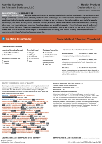 Cover of Avonite Surfaces — open the PDF