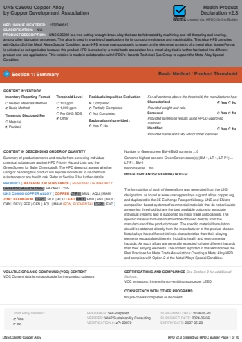 Cover of UNS C36000 Copper Alloy — open the PDF