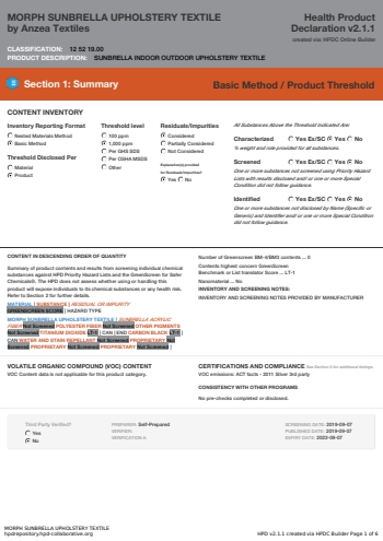 Cover of MORPH SUNBRELLA UPHOLSTERY TEXTILE — open the PDF