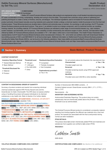 Cover of Daltile Purevana Mineral Surfaces (Manufactured) — open the PDF