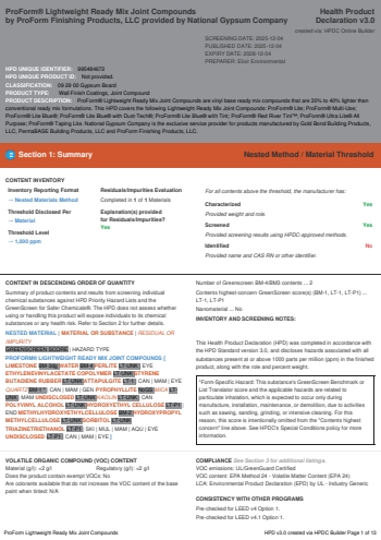 Cover of ProForm® Lightweight Ready Mix Joint Compounds — open the PDF