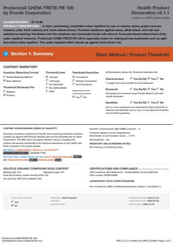 Cover of Protectosil CHEMTRETE PB 100 — open the PDF