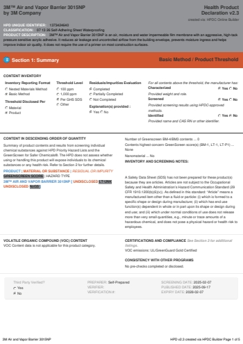 Cover of 3M™ Air and Vapor Barrier 3015NP — open the PDF