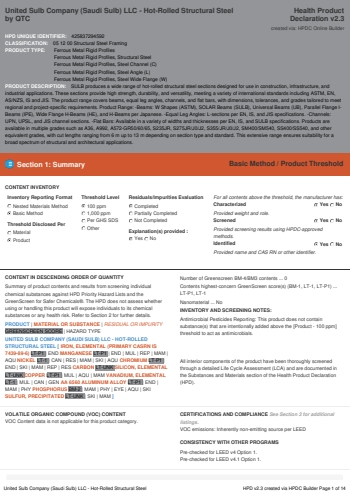 Cover of United Sulb Company (Saudi Sulb) LLC - Hot-Rolled Structural Steel — open the PDF