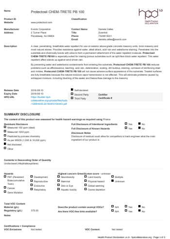 Cover of Protectosil CHEM-TRETE PB 100 — open the PDF