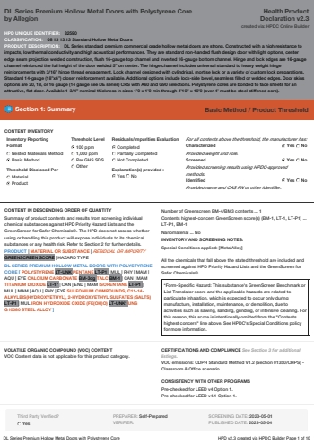 Cover of DL Series Premium Hollow Metal Doors with Polystyrene Core — open the PDF