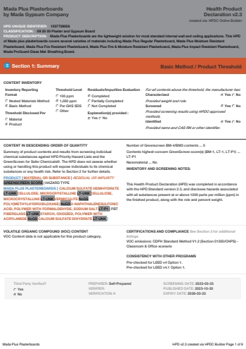 Cover of Mada Plus Plasterboards — open the PDF
