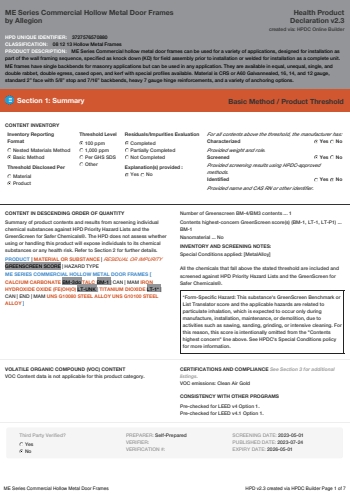 Cover of ME Series Commercial Hollow Metal Door Frames — open the PDF