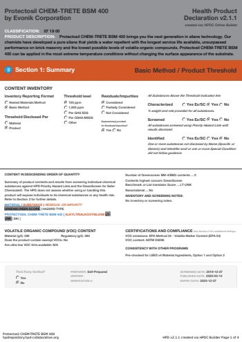 Cover of Protectosil CHEMTRETE BSM 400 — open the PDF