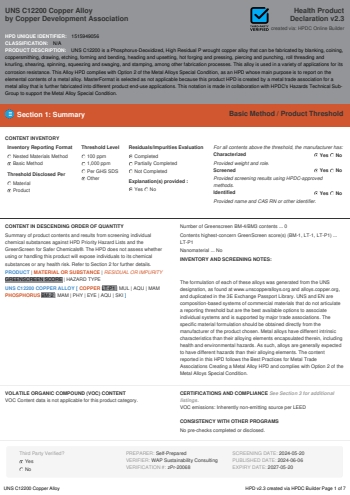Cover of UNS C12200 Copper Alloy — open the PDF