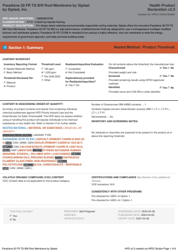 Cover of Paradiene 30 FR TG BW Roof Membrane by Siplast — open the PDF