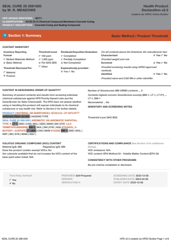 Cover of SEAL CURE 25 3561000 — open the PDF